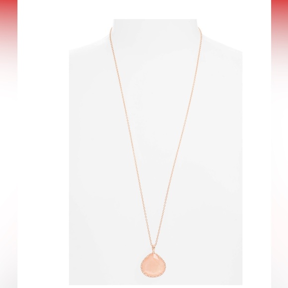 Kendra Scott Kenzie Macrame Reid Rose Gold Long Pendant Necklace in Blush Wood. - Picture 3 of 9